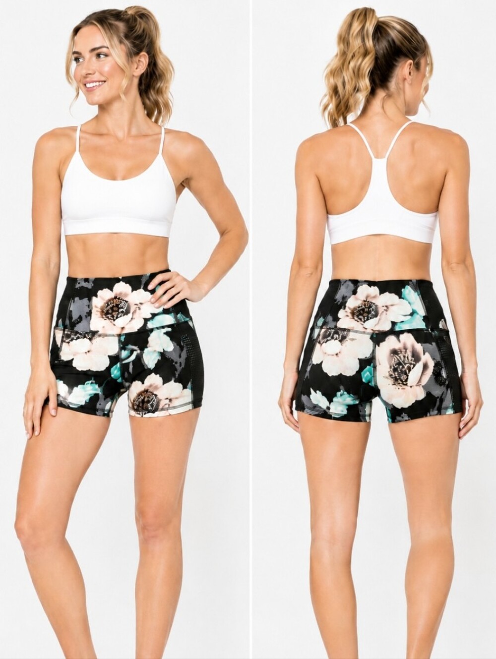 Body Glove Floral Athletic Shorts Small Black Green Workout Compression